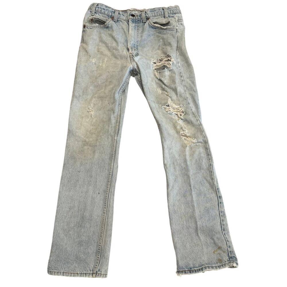 Vintage Levi's 517 Bootcut Jeans W33 Orange Tab Distressed Ripped Made in USA